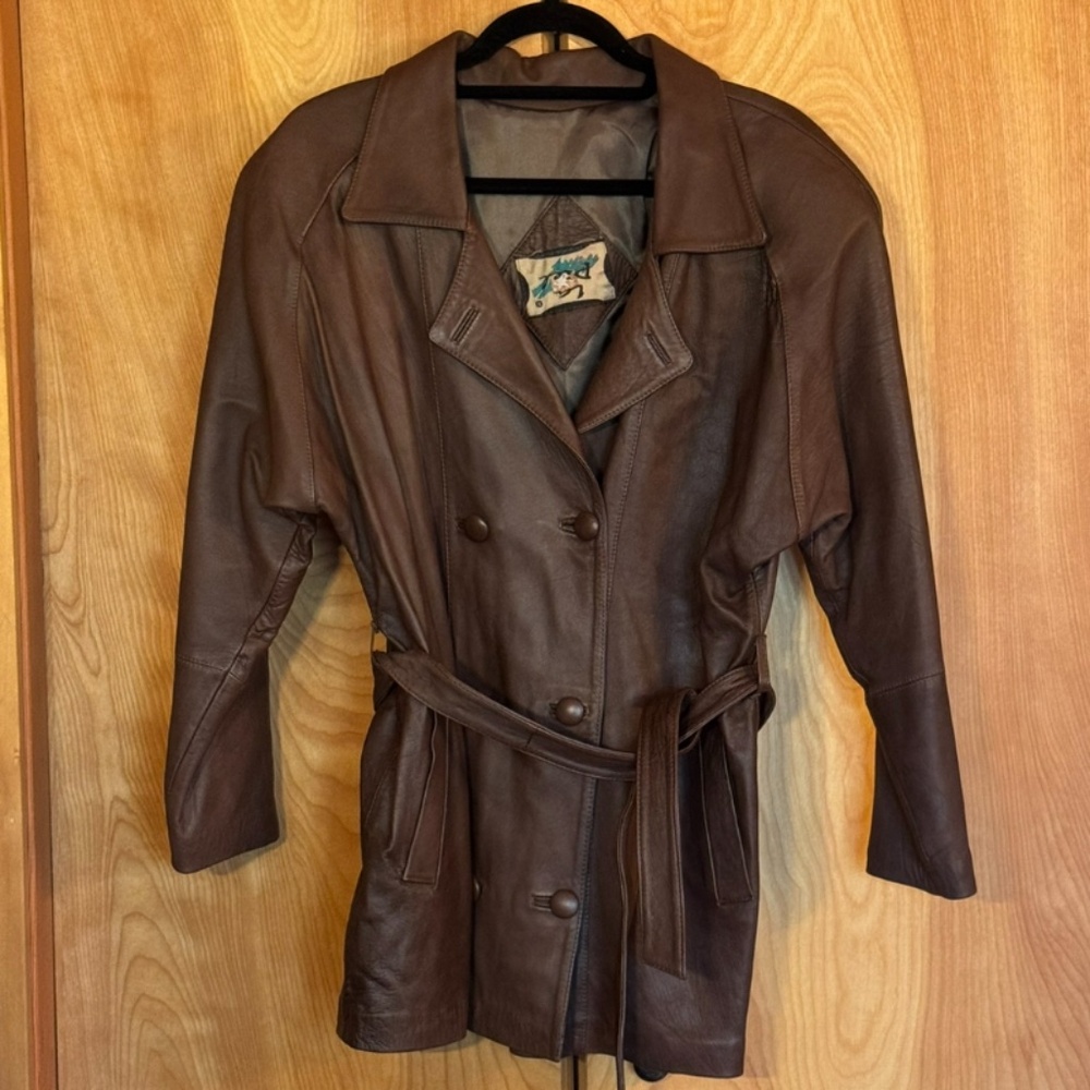 Double-breasted brown leather jacket, like new